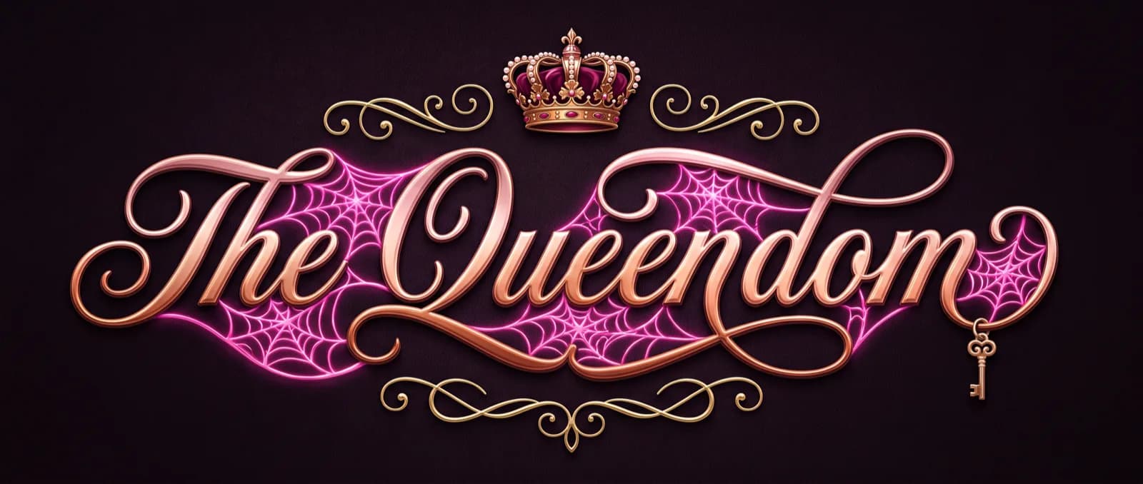 The Queendom, in rose-gold script crowned with a gold key